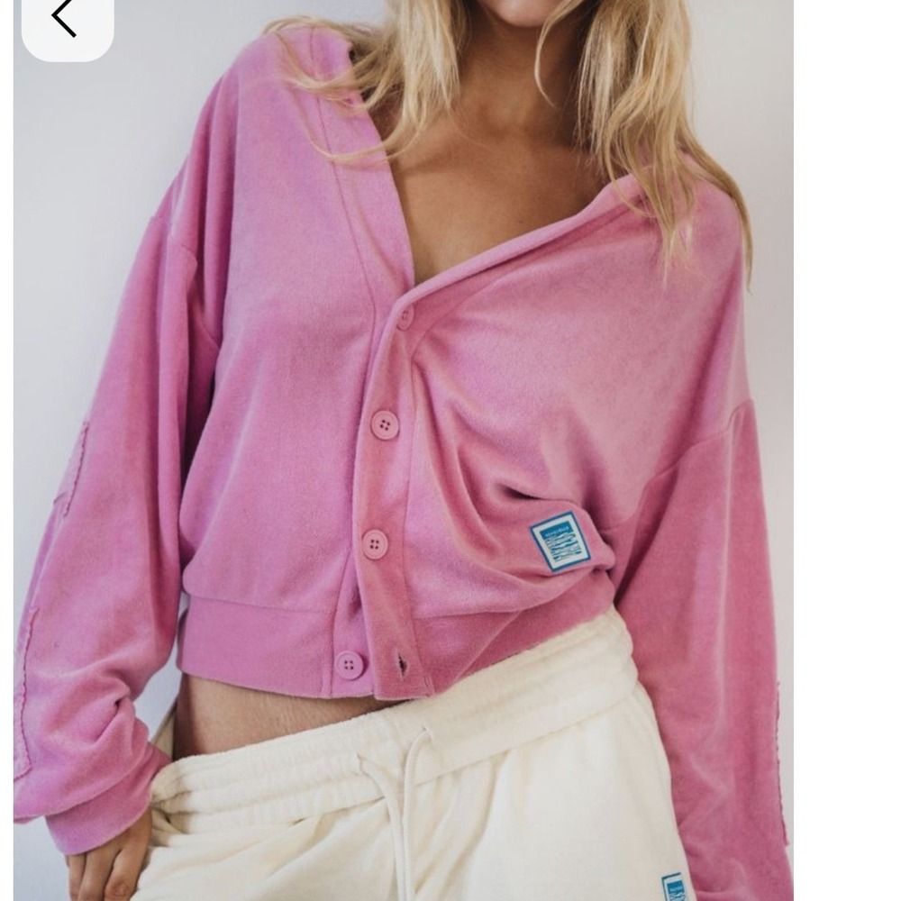 Seaquelle Terry Cardigan Pink Organic Cotton Embroidered Back Size M NEW Beach